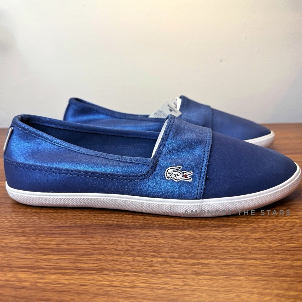 Lacoste Marice Metallic Blue Canvas Slip On Boat Ortholite Shoes Sneakers